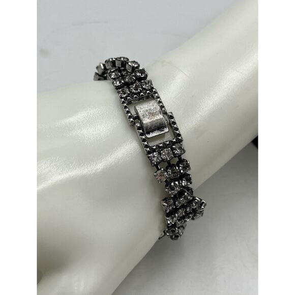 Lulu Frost J. Crew 2013 Vintage Silver Gold Tone Rhinestone Statement Bracelet - Picture 14 of 16